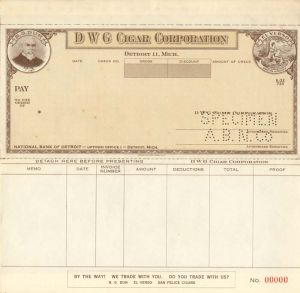 D W G Cigar Corporation - American Bank Note Company Specimen Checks